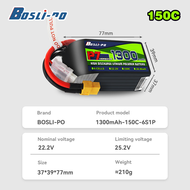 Boslipo P7 1300mAh 150C 4S 6S  - Drone Racing Battery avaliação e preço